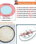 Diagram showing size guide for transparent tempered glass Lazy Susan turntable 40 inch for various table sizes.
