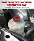 Heavy Duty Red Hydraulic Power Steering Reservoir Cap Slick Aftermarket Fluid Lid Cover for smooth ride, installed on pump