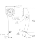 Technical diagram of the Versatile Chrome Handheld Shower With 50 Spray Channels, Thumb Pause Mode, Trickle, 2.5 GPM Flow.
