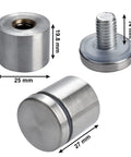 Beefy 1 Inch Stainless Steel Standoff Screws 4 Pack Rock Solid Wall Mount Spacers For Glass Acrylic Frames With Tight Threading And Rust Proof Finish For Quick No Sweat Installation showing dimensions and design.