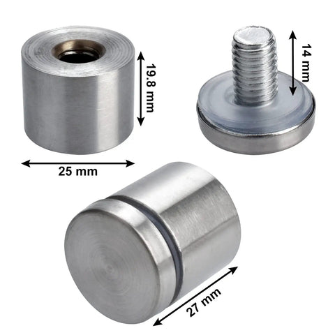 Beefy 1 Inch Stainless Steel Standoff Screws 4 Pack Rock Solid Wall Mount Spacers For Glass Acrylic Frames With Tight Threading And Rust Proof Finish For Quick No Sweat Installation showing dimensions and design.