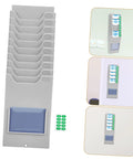 Heavy Duty Material Card Holder Rack For Office Document Organization, grey metal unit with slots for time cards and labels.