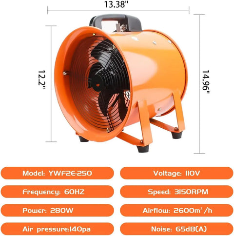 Heavy Duty High Velocity 10 Inch Portable Utility Blower Fan For Basements Shops And Warehouses with 3150 RPM
