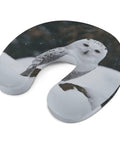 Snow Owl Travel Pillow Comfy Ergonomic U Shaped Neck Support With Memory Foam For Planes Trains Cars And All Day Trips Sleep Well On The Go Portable Head Rest showing a snowy owl design.