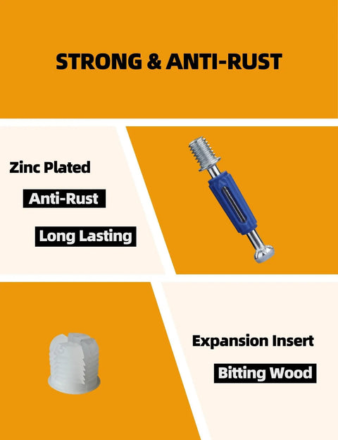 Top Rated Furniture Cam Lock Screws And Connectors M6 X 40mm Zinc Plated Steel Build shown with strong, anti-rust design.