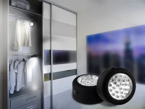 24 LED Round Magnetic Work Light With Hanging Hook And Magnet Set Pack Of 3 Black Hands Free Bright LED Torch for indoor use