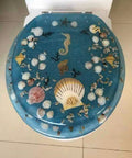 Blue 17 Inch Seahorse Round Toilet Seat With Real Shell Accents Totally Ocean Themed Bathroom Decor Easy Install Durable