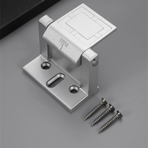 Heavy Duty Door Catch Secures Barns And Garages Easy Install Aluminum Lock for Privacy Bathroom Windows Home Safety Upgrade That Slays, gray finish with screws.