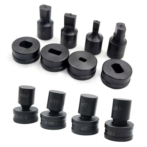 Set of oval slotted dies for CH-70 hydraulic press, designed for heavy-duty punching on copper and aluminum sheet metal, 4x13mm size.