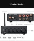 BT30D Pro Two Point One Channel Bluetooth Subwoofer Amplifier with TPA3255 chips, rear connection ports and control knobs visible.