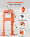 Pro Crew Badass 30 Ton H Frame Hydraulic Shop Press With Heavy Steel Platen And Automatic Relief Valve For Swapping Car Bushings Ball Joints Garage Metalwork Setup, featuring reinforced steel and hydraulic gauge.