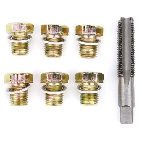Heavy Duty M13 X 1.25mm Oil Pan Drain Plug Thread Repair Kit To Fix Stripped Threads And Stop Leaks With Precision Tap Tool For Easy Car Maintenance And Quick Engine Fluid Service Without A Messy Job. M13x1.25 steel tap and drain plugs