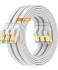 Cat8 Ethernet Cable 10 Ft White Ultra Fast Flat Patch Cable With Ground Wire And Shielding Gold Plated RJ45 For PS5 PS4 Xbox 3 Pack