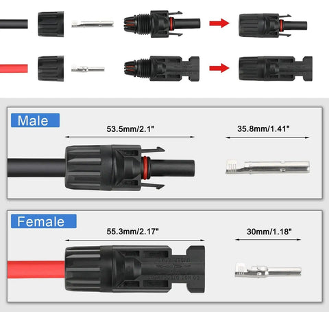 Heavy Duty Solar Crimping Tool Kit For 2.5 4 6 Square Millimeter And 10 14 AWG Cables male and female connectors dimensions