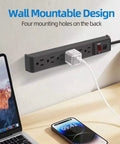 Must Have Workspace Essential Featuring Six Heavy Duty Outlets And Legit Surge Protector Rated At 600 Joules Along With 15 Amp Capacity While Shielding Devices From Dangerous Voltage Spikes Daily Use, wall mountable power strip with four mounting holes.