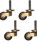 Built Ridiculous Solid Brass Casters, 1 Inch Swivel Wheel Casters With Heavy Duty Screw Stem, Nailed It Setup Rolling Hardware For Couches And Cabinets, 4 Pack displayed from above showing four caster wheels with screw stems.