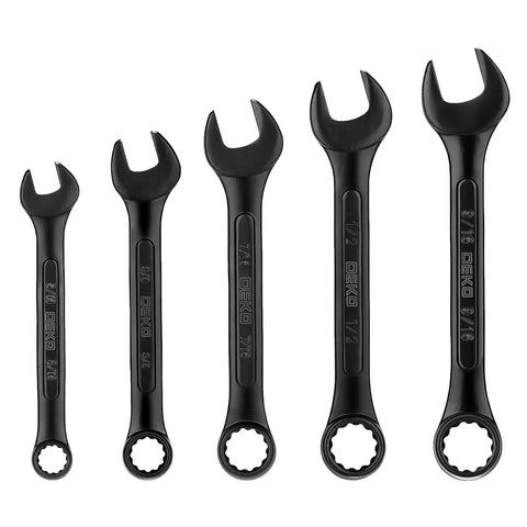 Set of black chrome wrenches from the Ultimate 148 Piece Home Repair Tool Kit Set With Durable Chrome Finished Alloy Steel Tools Ergonomic