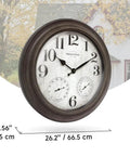 26 Inch Indoor And Outdoor Farmhouse Clock With Thermometer And Hygrometer All In One Weather Station in grey oak finish