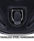 Close-up of Pinnacle Anatomic Shoulder Dressage Girth with stainless steel hardware, premium Argentine leather, black, Size 24.