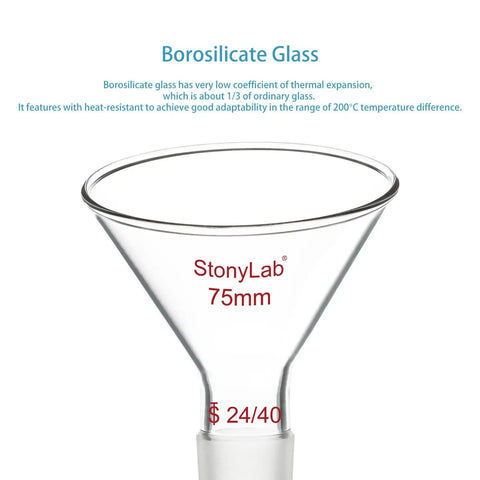 Beefy Oblique Offset Glass Funnel With 60 Degree Angle, 75mm Borosilicate Powder Funnel With 24 40 Joint For Lab Use, Heavy Duty Build