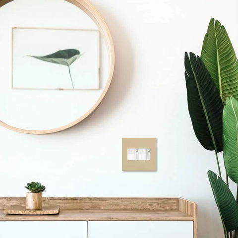 Interior with wooden furniture and plant showcasing White Paddle Dimmer Switch With Smooth Rocking On Off Toggle And Easy Slider Dimmer