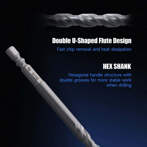 Pro Edge masonry drill bit with hex shank, silver metal, angled side view