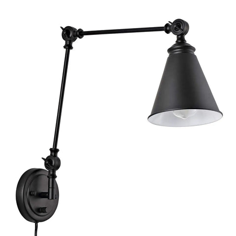 Vintage Adjustable Swing Arm Wall Lamp Black Dope Industrial Style Wall Sconce With Plug In Or Hardwired On Off Switch showing side angle