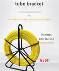6Mm Fiberglass Fish Tape With Steel Reel Stand, 200M Duct Rodder Wire Puller, yellow tape on black stand, 656ft length