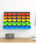 All In One Wall Mounted Storage Bins Kit For Tools And Hardware With Pegboard Organizer Rack And 30 Bins In Five Color Parts