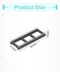 Product dimensions of 12 Pack DIP IC Socket Adapter Kit for Breadboards and PCB Projects shown with 40 pin round DIP sockets.