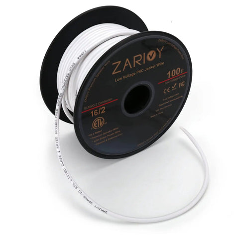 100 Ft 16 AWG 2 Conductor Red And Black Hookup Wire With Fire Resistant CL2 White Jacket In Wall Rated for LED strips spool