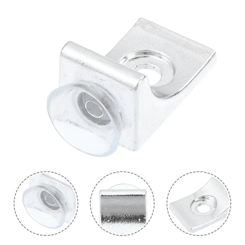 10 Pcs Silver Zinc Alloy Corner Shelf Brackets With Suction Cups Right Angle Glass Shelf Supports, product view with suction detail.