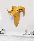 Golden geometric ram head wall decor, art piece with 3D design, modern home decor accent, stylish wall mounted sculpture.