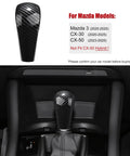 Mazda 3 And CX-30 CX-50 Gear Shift Knob Cover Dope Carbon Fiber Style, shown installed in Mazda interior, not for CX-50 Hybrid