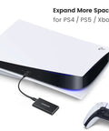 500GB Portable External SSD USB 3.1 Gen2 Drive With Metal Casing connected to gaming console for expanded storage
