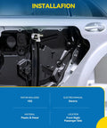 Front Left Driver Side Power Window Regulator And Motor Assembly For 2010 2014 Subaru Outback and Legacy installed view showing electric mechanism and parts.