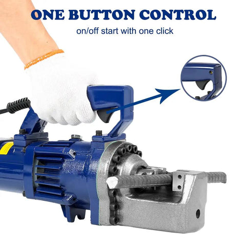 1350 Watt Heavy Duty Electric Rebar Cutter Cuts Up To 7/8 Inch Steel Bars Including 4 To 22 Mm #7 Rebar with one button control handle.
