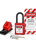 Clip-On Circuit Breaker Lockout Kit With Padlock And Tags For No Tool LOTO Locks, Grab-And-Go Design, Fits Handles Up To 0.63 Inch, OSHA Compliant