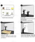 Gold Banana Leaf Botanical 3D Wall Mural installation instructions showing tools, wall preparation, and adhesive application steps.