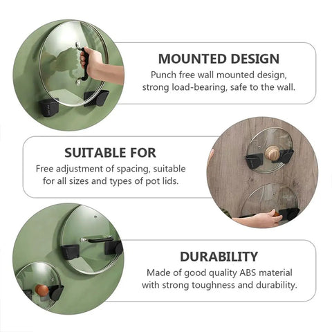 Wall Mounted Pot Lid Rack Black ABS Kitchen Organizer With Easy Installation No Fuss Heavy Duty Load Bearing Pot Lid Holder