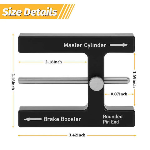 No Fuss Brake Booster Push Rod Adjustment Gauge Tool Machined From Heavy Duty Aluminum, measuring 3.42x2.16x1.69 inches.