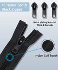 Close-up of Zipper Repair Kit 52 Pieces Universal Five Zipper Replacement Slider Kit showing nylon coil and metal zip sliders.
