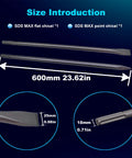 24 Inch SDS Max Set With 1 Inch Flat Chisel And Point Chisel For Concrete Demolition And Tile Removal Heavy Duty Attachment