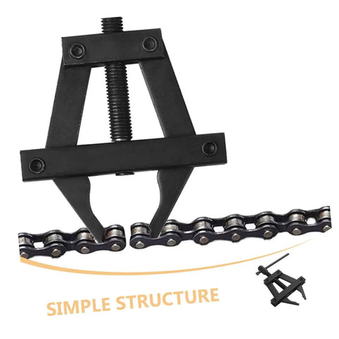 Heavy Duty Motorcycle Chain Tensioner Tool That Makes Bike Wrenching A Breeze Straight Up Solid Steel Chain Adjuster Kit close-up view.