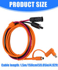 Tough Outdoor Solar Power Cable With Dual DC Connectors 8.0x2.0mm And 7.9x0.9mm For Secure Device Charging, Reliable Energy Transfer, And Protecting Sensitive Electronics During Outdoor Use. coiled orange PVC cable, 1.5m