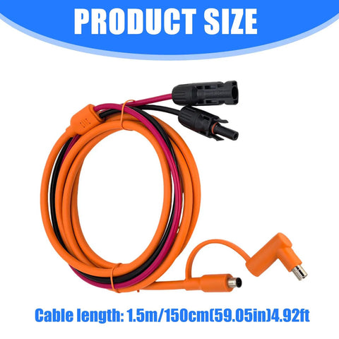 Tough Outdoor Solar Power Cable With Dual DC Connectors 8.0x2.0mm And 7.9x0.9mm For Secure Device Charging, Reliable Energy Transfer, And Protecting Sensitive Electronics During Outdoor Use. coiled orange PVC cable, 1.5m