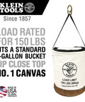 Heavy Duty Canvas Top Closing Bucket With Zipper 150 Pound Load Rated 22 Inch Tall 14 Inch Top Opening No 1 Canvas Leather Reinforced Bottom Durable 5 Gallon Tool Carrier For Pros