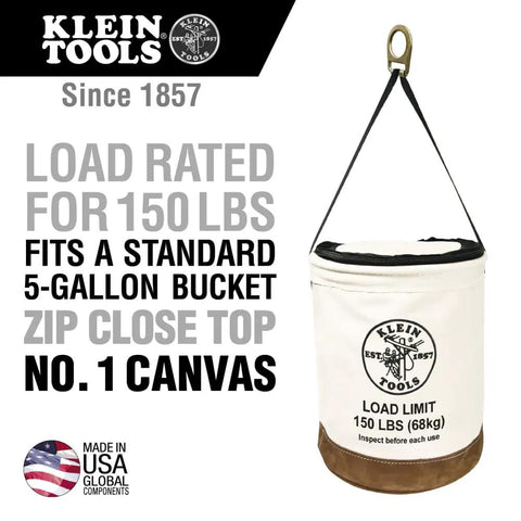 Heavy Duty Canvas Top Closing Bucket With Zipper 150 Pound Load Rated 22 Inch Tall 14 Inch Top Opening No 1 Canvas Leather Reinforced Bottom Durable 5 Gallon Tool Carrier For Pros