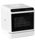 Automatic Countertop Dishwasher With Dual 360 Spray And Plug Play Setup Saves Renters From Plumbing Headaches. Compact white design.