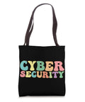 Slick Cyber Security Tote Bag Built Tough With Heavy Duty Canvas And Reinforced Strap Handles, A Dope Daily Grind Essential For It Workers And Code Masters Who Dig Secure Gear with colorful 'CYBER SECURITY' text.